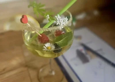 Ein flüssiges Kräutererzeugnis im Weinglas.